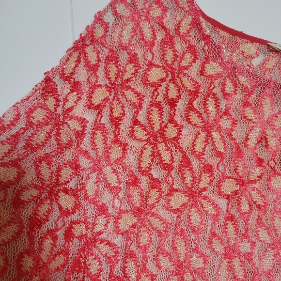 NWT Umgee Semi Sheer Ruffle Trim Tunic Top Sparkly Floral Mesh Anthropologie LG - Picture 6 of 15